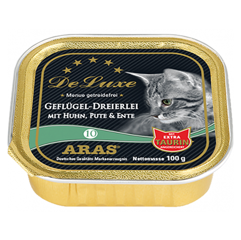 NEU: Nassfutter Katze Premium Paté de Luxe: Geflügel dreierlei (Huhn / Pute / Ente) - getreidefrei (100g Schale)