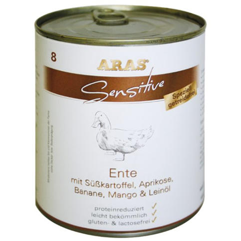 NEU Nassfutter Hund ARAS Sensitiv: Ente / Süsskartoffel / Aprikose / Banane / Mango / Leinöl