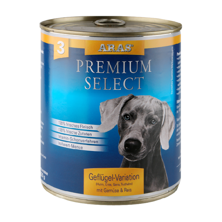 Nassfutter Hund ARAS Premium Select: Geflügel / Gemüse / Reis - glutenfrei